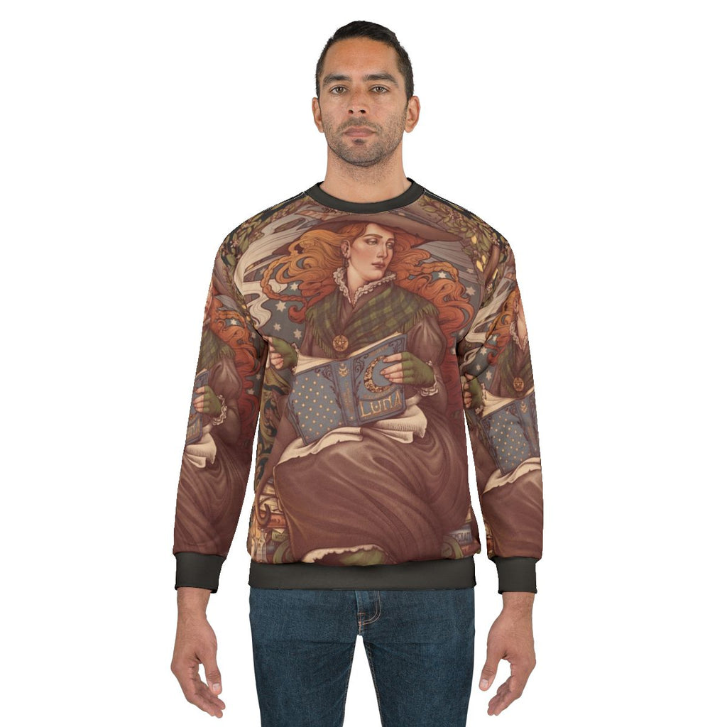 Gothic witchcraft nouveau style sweatshirt with nature-inspired elements