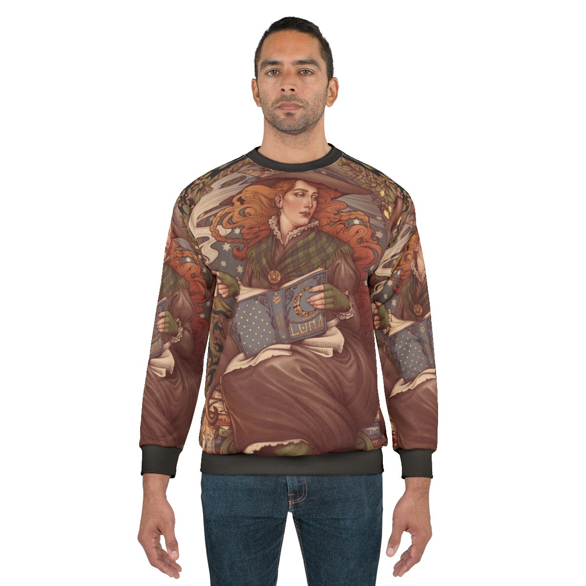 Gothic witchcraft nouveau style sweatshirt with nature-inspired elements