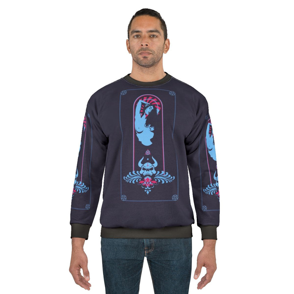 Satan sweatshirt with occult symbols and dark fashion design