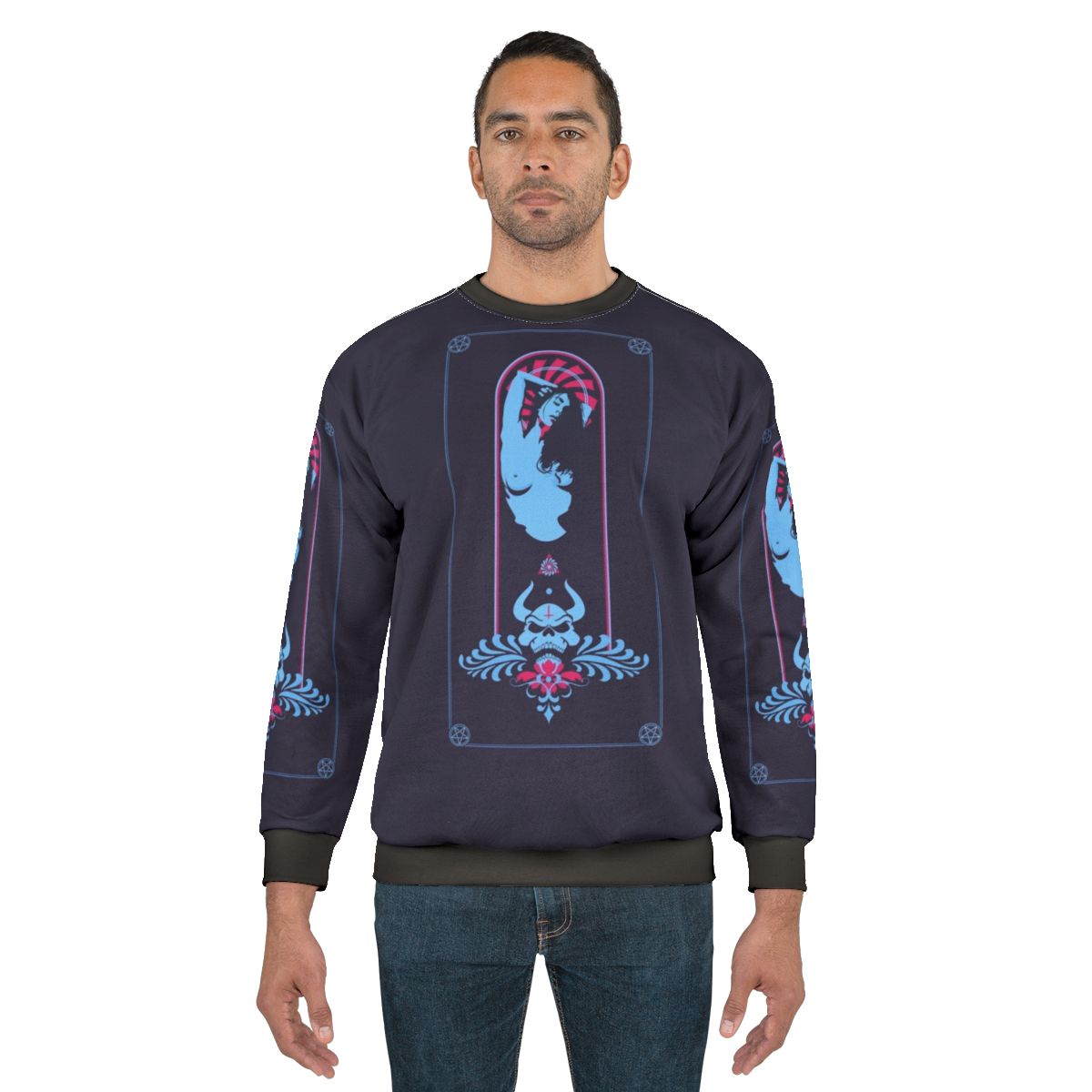 Satan sweatshirt with occult symbols and dark fashion design