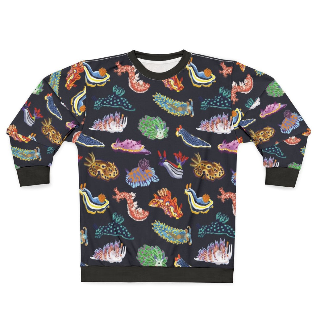 Colorful sea slug or nudibranch design on a sweatshirt