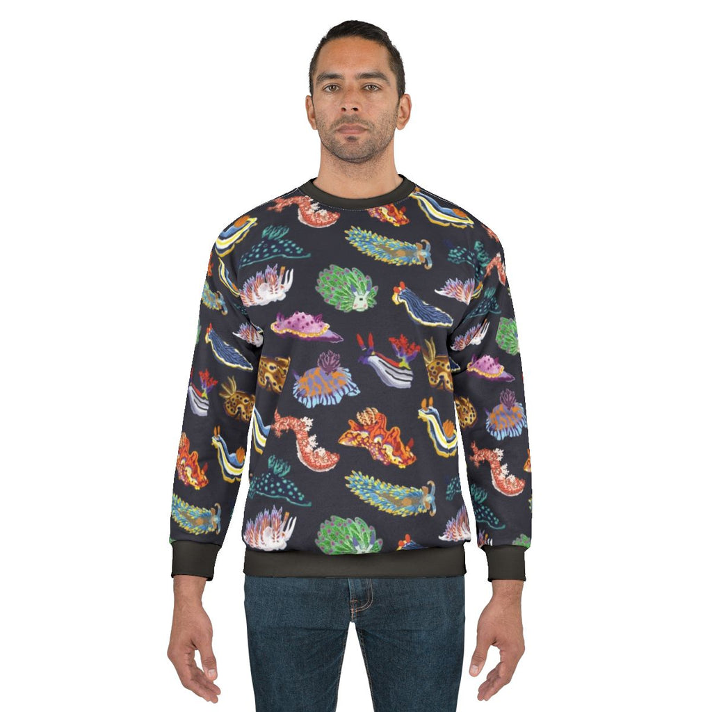 Colorful sea slug or nudibranch design on a sweatshirt