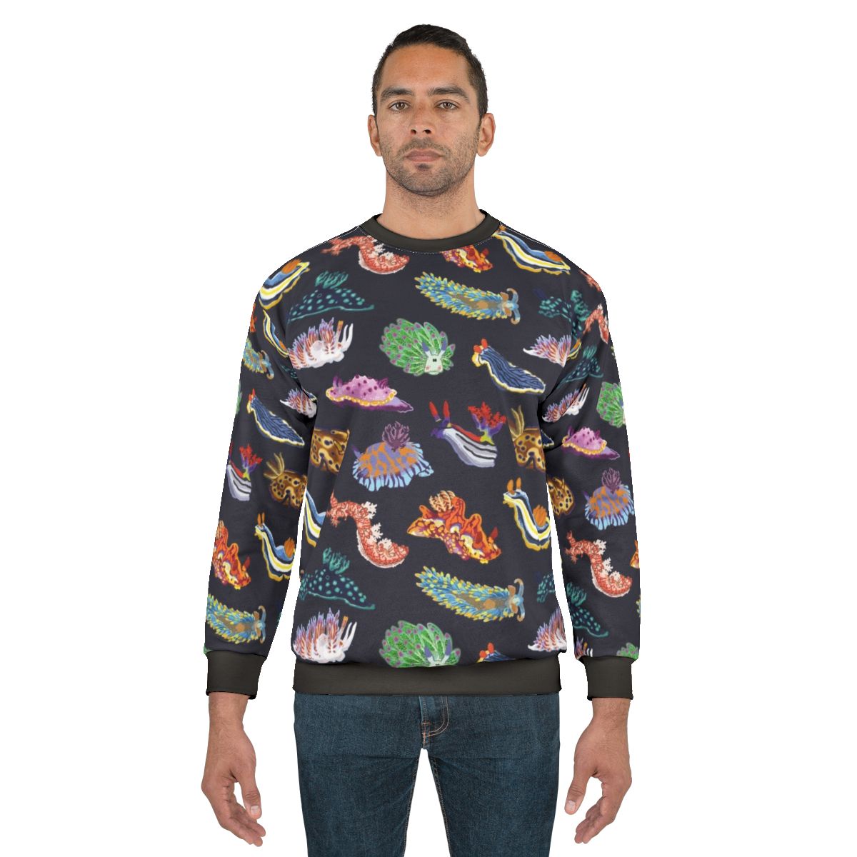 Colorful sea slug or nudibranch design on a sweatshirt