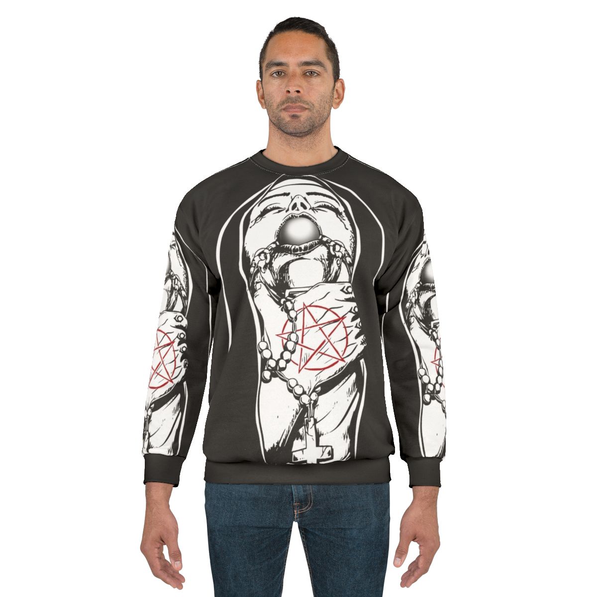 Satanic Nun Satan Sweatshirt with Pentagram and 666 Graphic