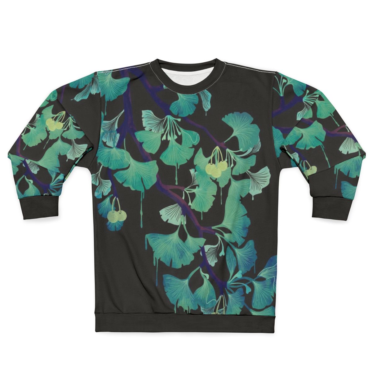 Ginkgo tree floral design black sweatshirt