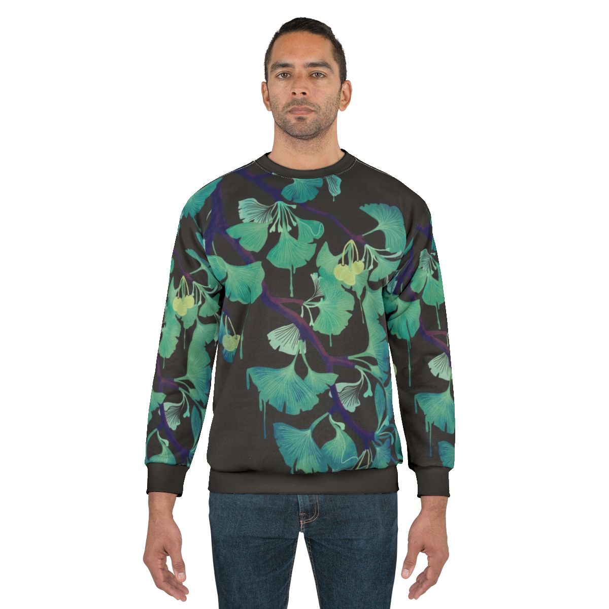 Ginkgo tree floral design black sweatshirt