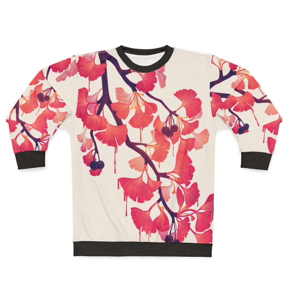 Watercolor ginkgo tree sweatshirt with botanical floral design