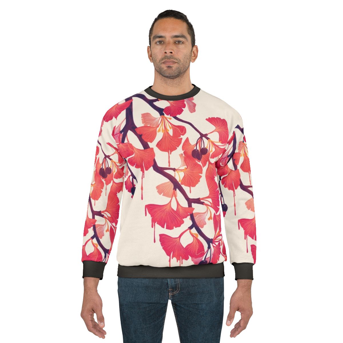 Watercolor ginkgo tree sweatshirt with botanical floral design