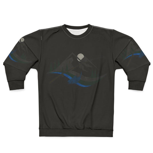 Man wearing a fishing occupations sweatshirt standing near a lake