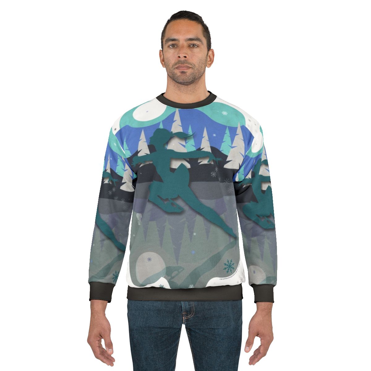 Ice skater wearing a cozy sweatshirt