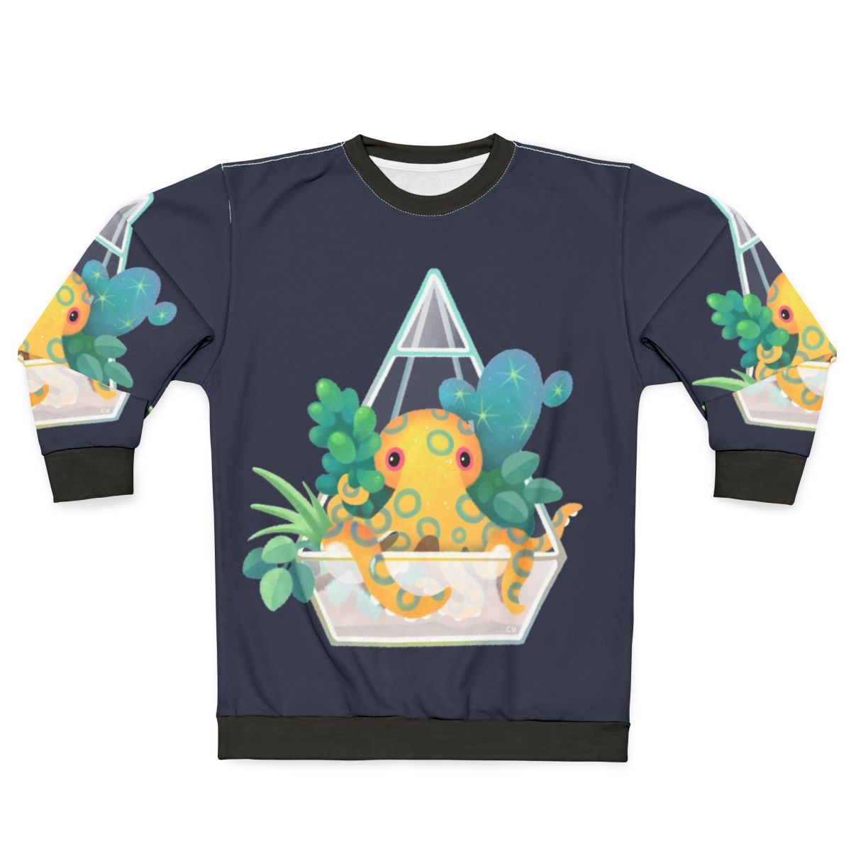 Blue ringed octopus in an ocean terrarium design on a sweatshirt