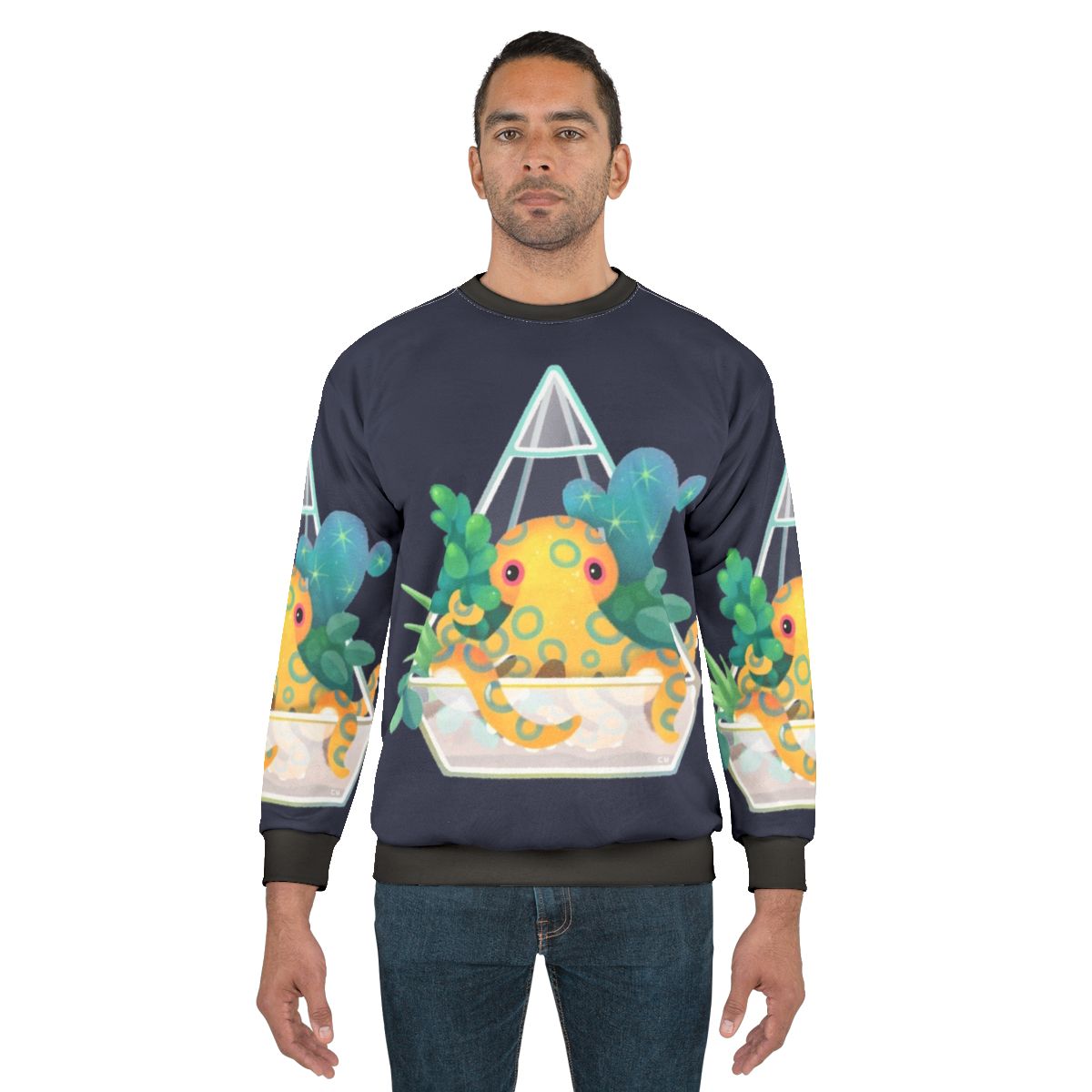 Blue ringed octopus in an ocean terrarium design on a sweatshirt
