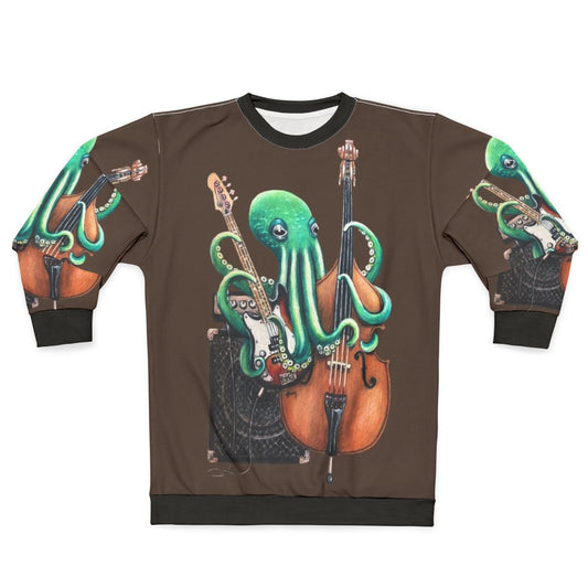 Octopus bass guitar sweatshirt featuring a stylized octopus design