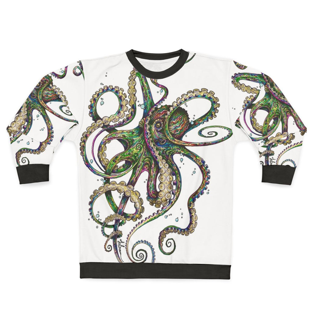 Psychedelic neon octopus design on a sweatshirt