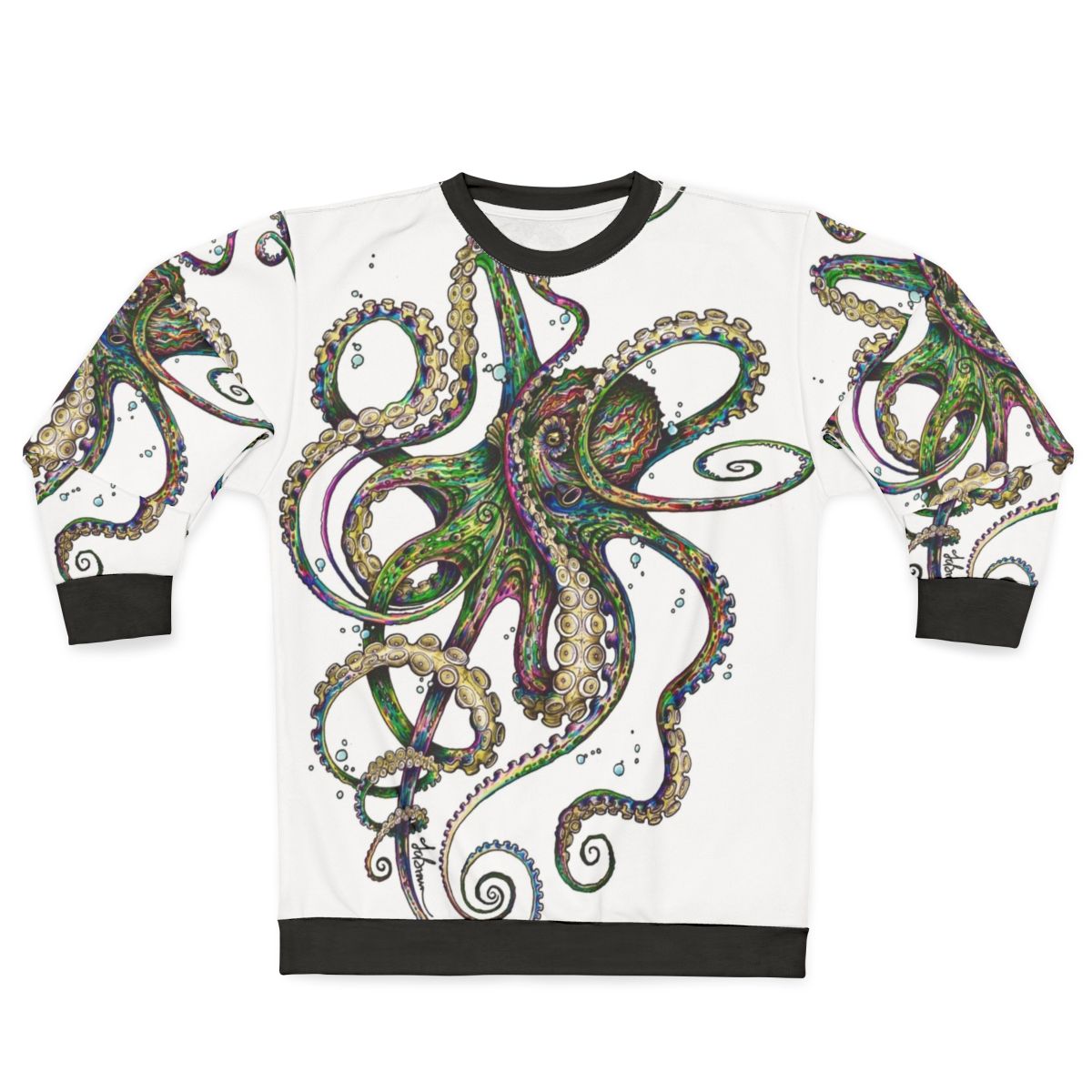 Psychedelic neon octopus design on a sweatshirt