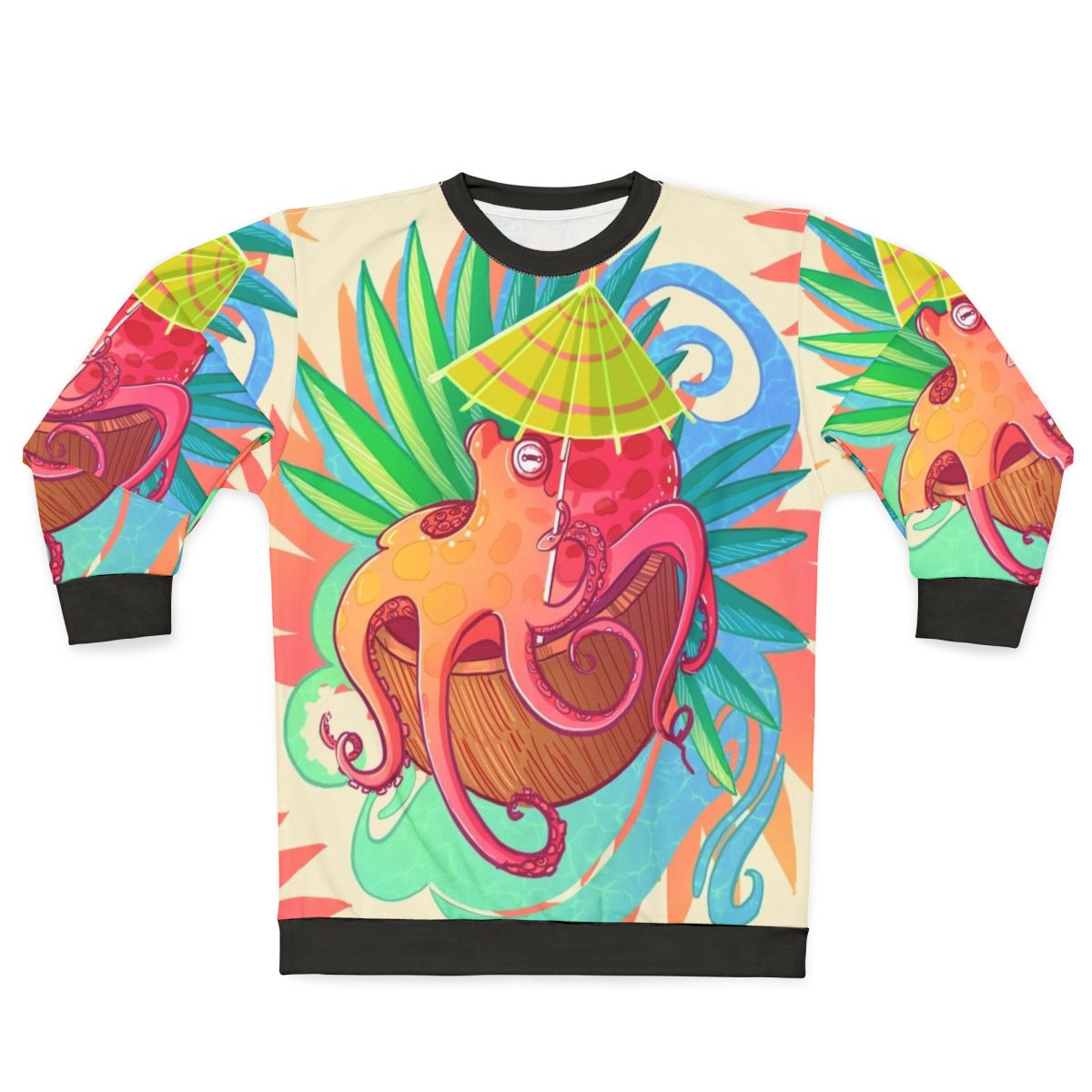 Octopus beach sweatshirt with vibrant, whimsical tropical design