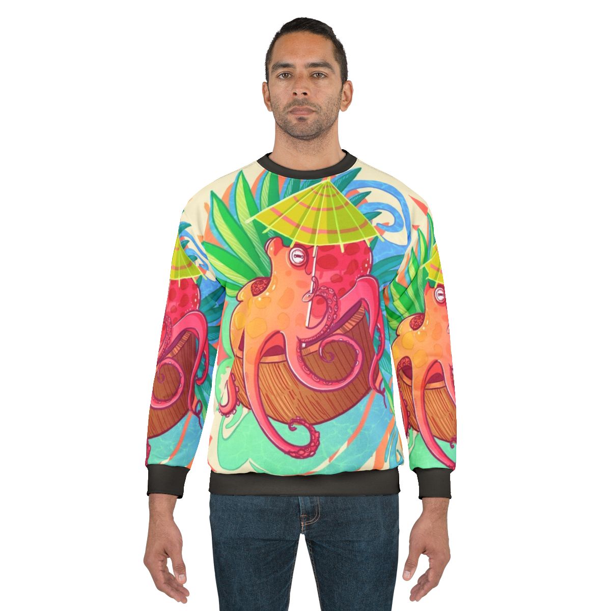 Octopus beach sweatshirt with vibrant, whimsical tropical design