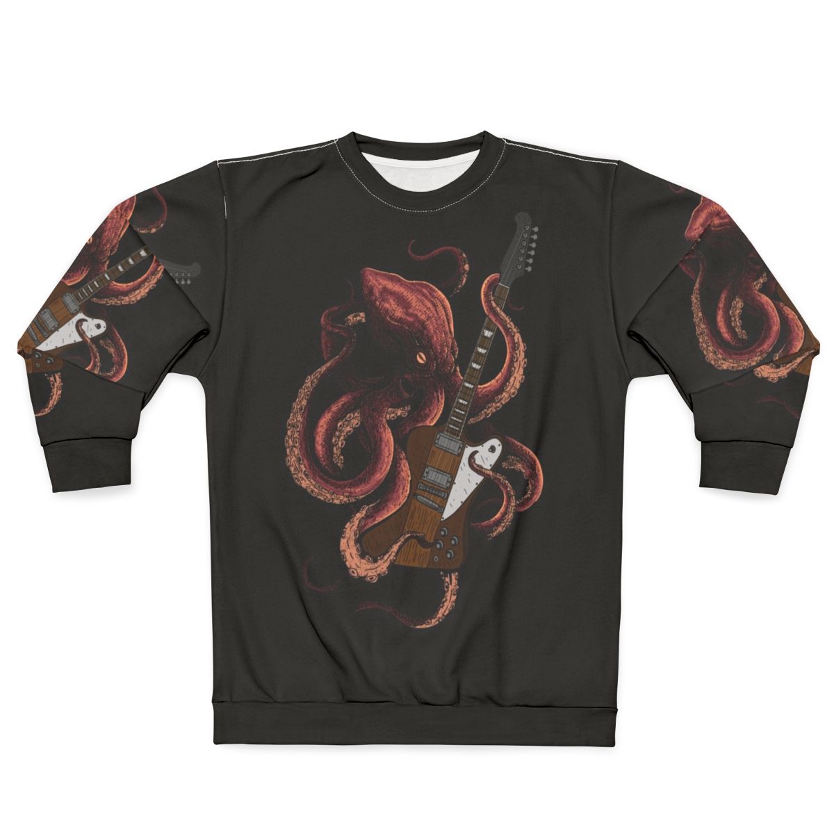 Octopus playing an electric guitar on a sweatshirt