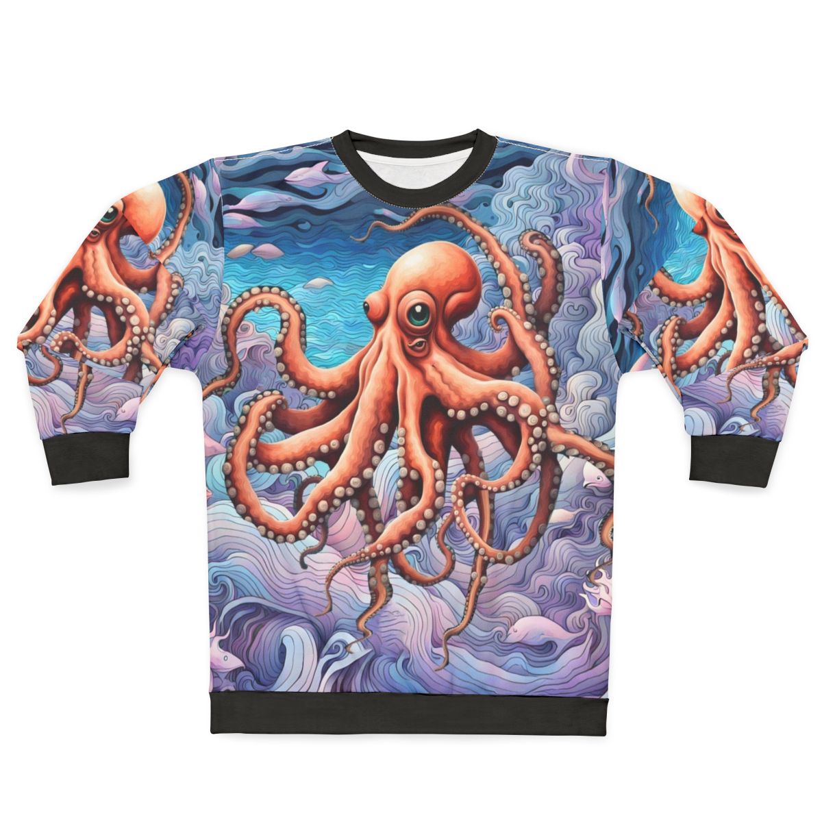 Colorful octopus graphic printed on a contemporary sweatshirt