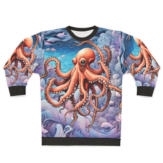 Colorful octopus graphic printed on a contemporary sweatshirt