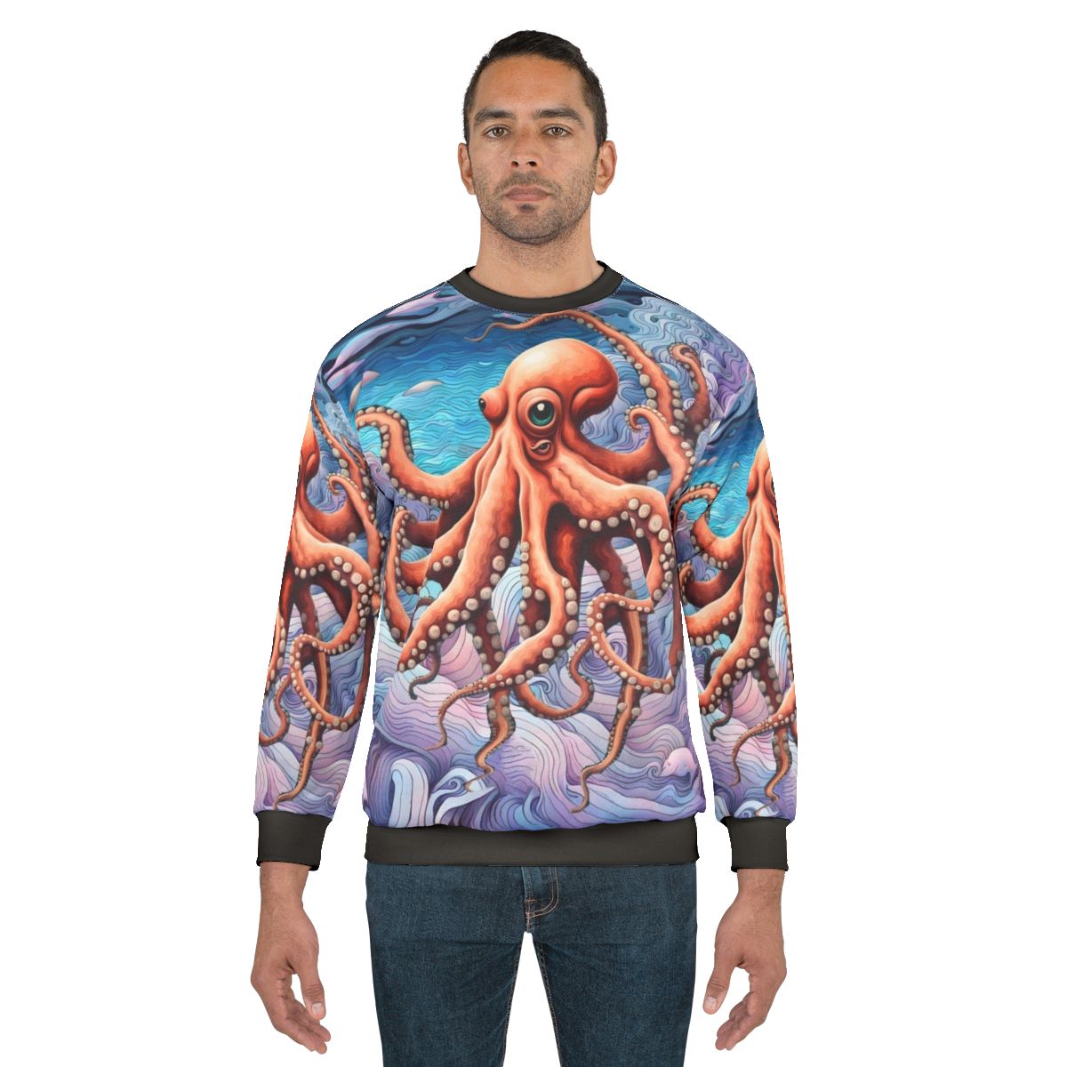 Colorful octopus graphic printed on a contemporary sweatshirt