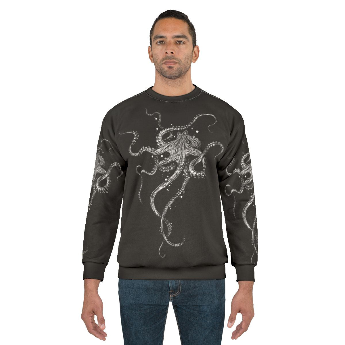 Octopus-themed black and white sweatshirt