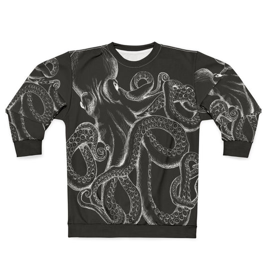 Octopus line art white on black sweatshirt