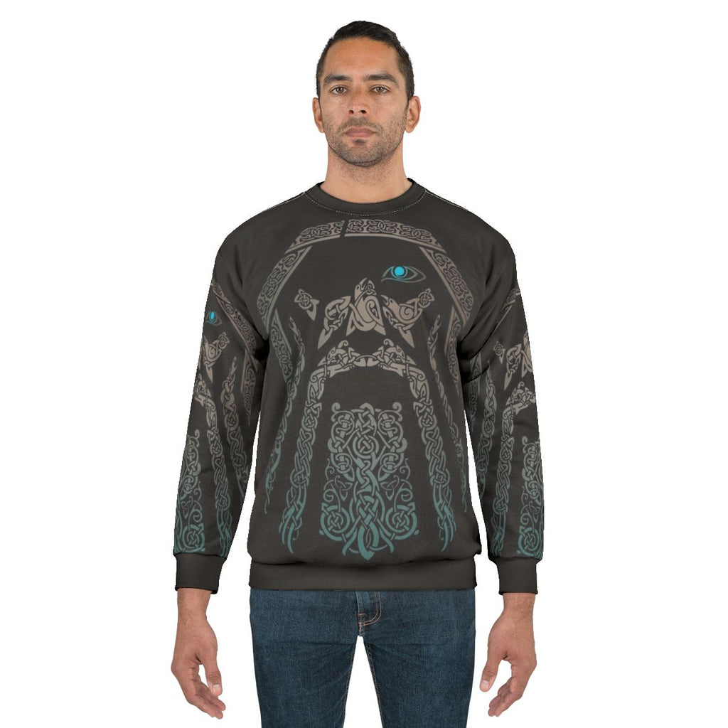 Odin Norse Mythology Sweatshirt with Tribal Mystical Scandinavian Design