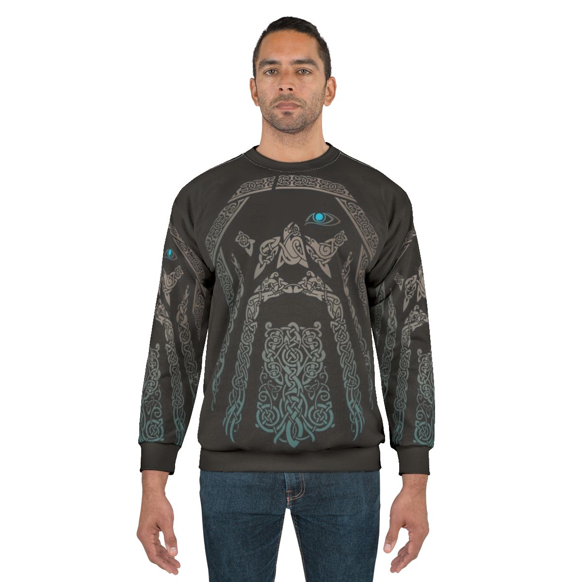 Odin Norse Mythology Sweatshirt with Tribal Mystical Scandinavian Design