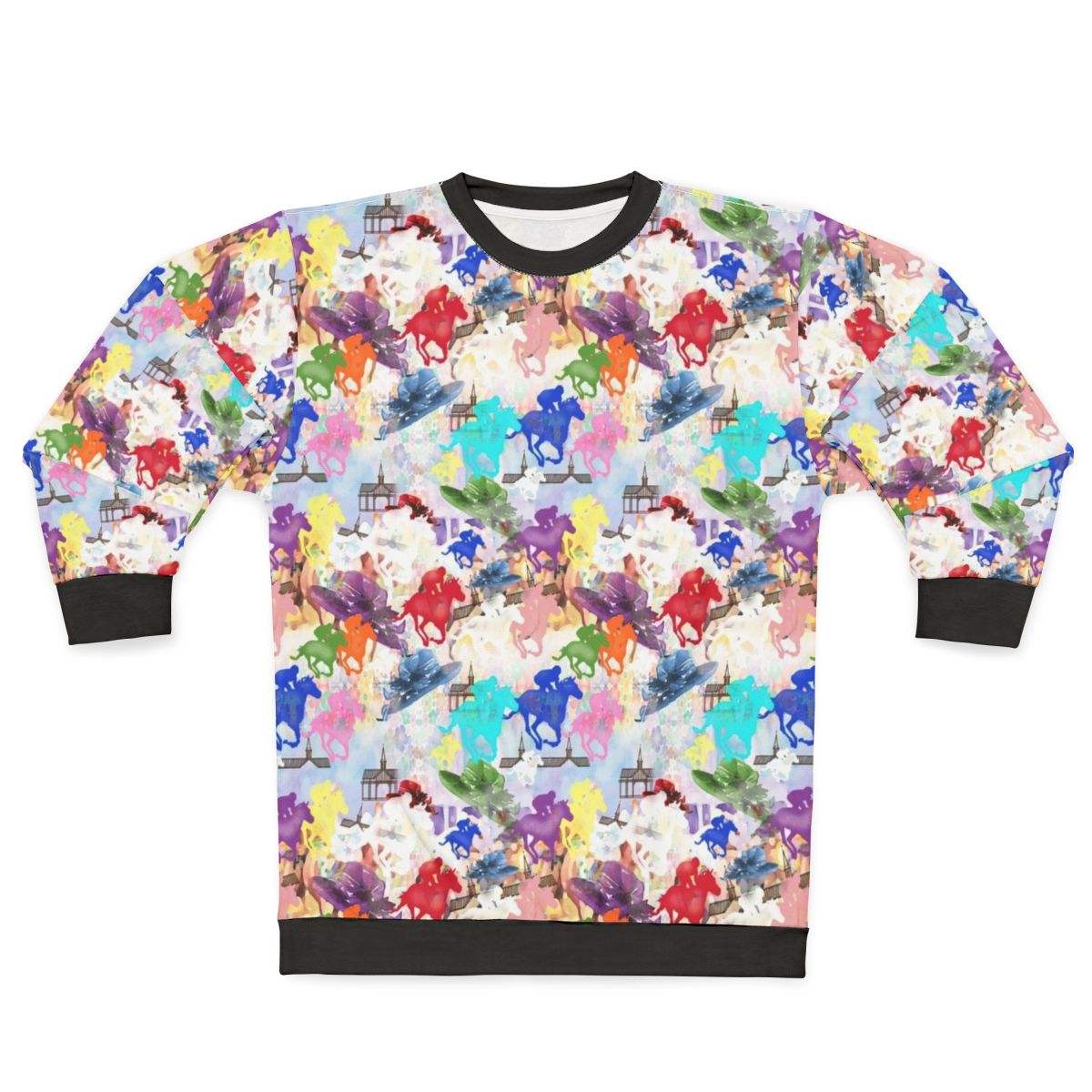 Colorful horse silhouette on a vibrant horse racing sweatshirt