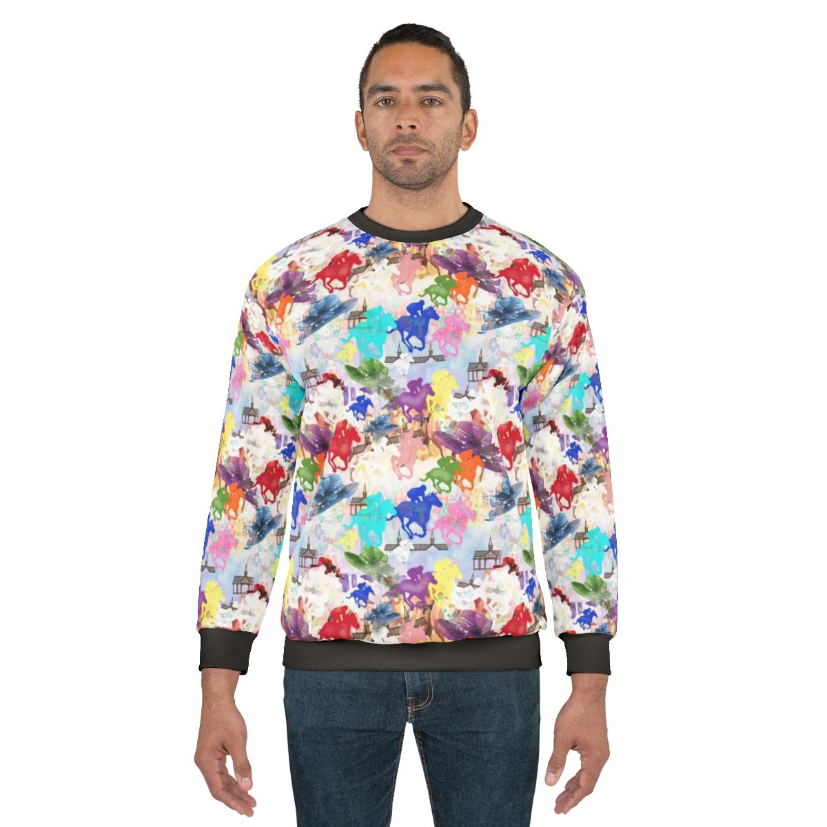 Colorful horse silhouette on a vibrant horse racing sweatshirt