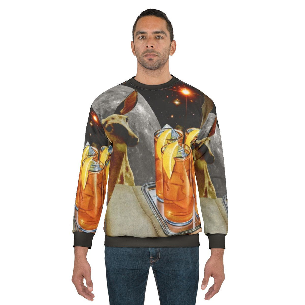 Retro oh deer sweatshirt featuring a trippy animal design in a pop art style