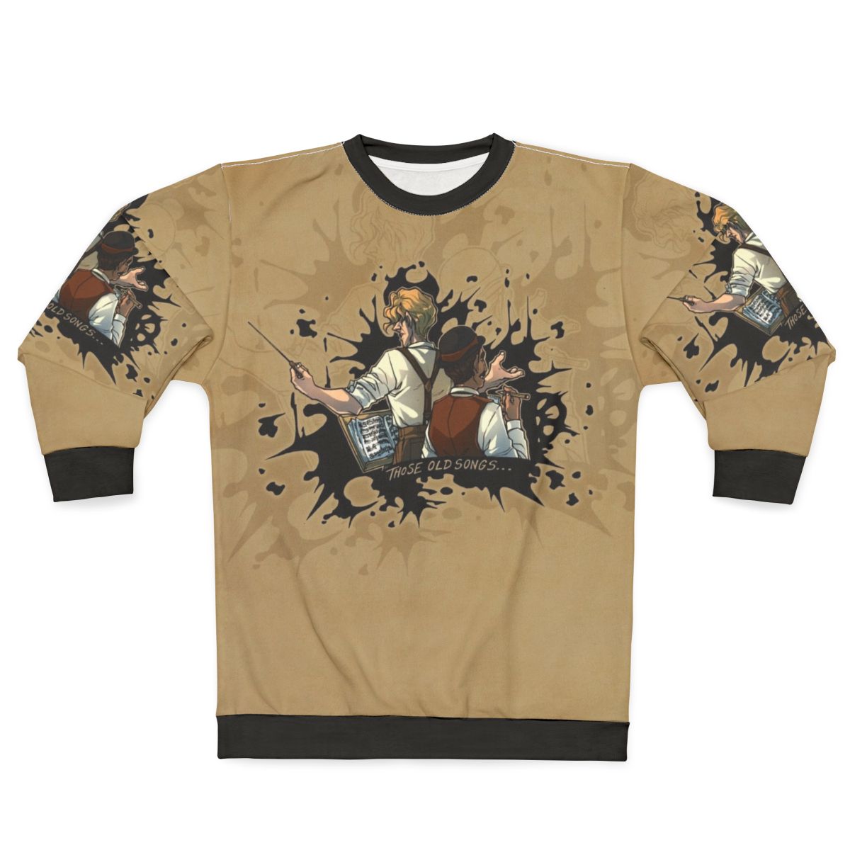 Vintage inspired abstract art sweatshirt featuring old songs graphic