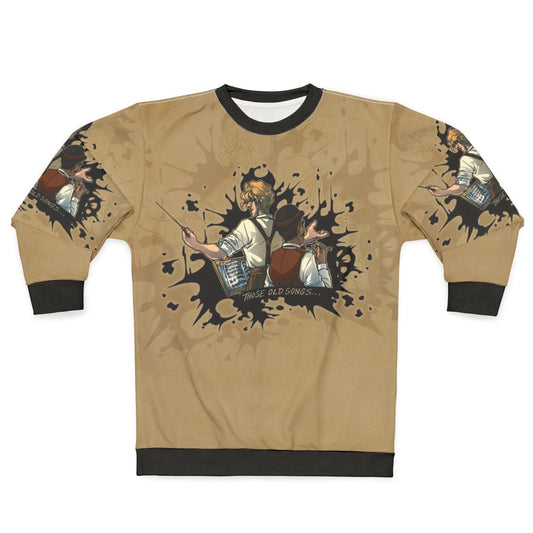 Vintage inspired abstract art sweatshirt featuring old songs graphic