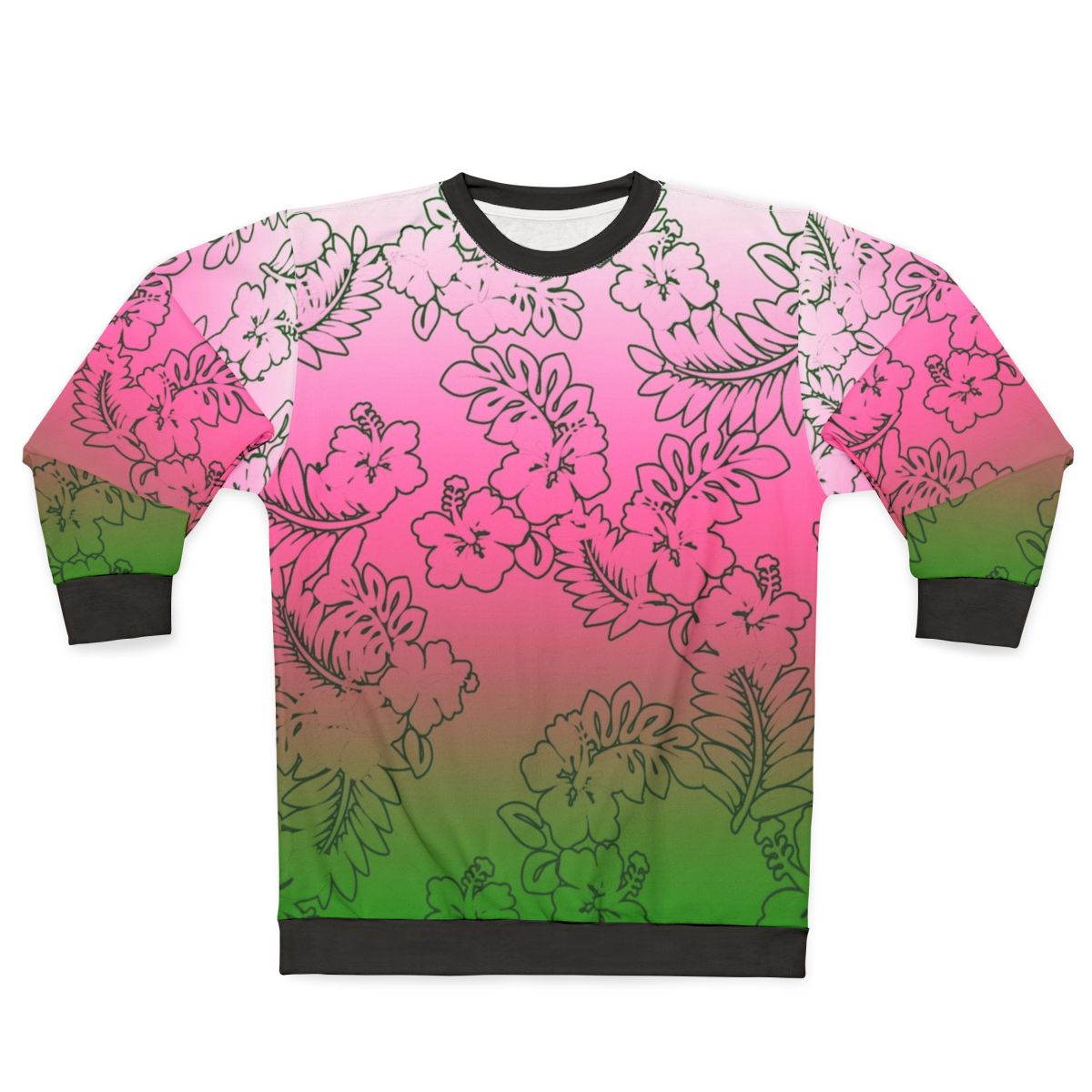 Ombre pink to green tropical floral hibiscus sweatshirt