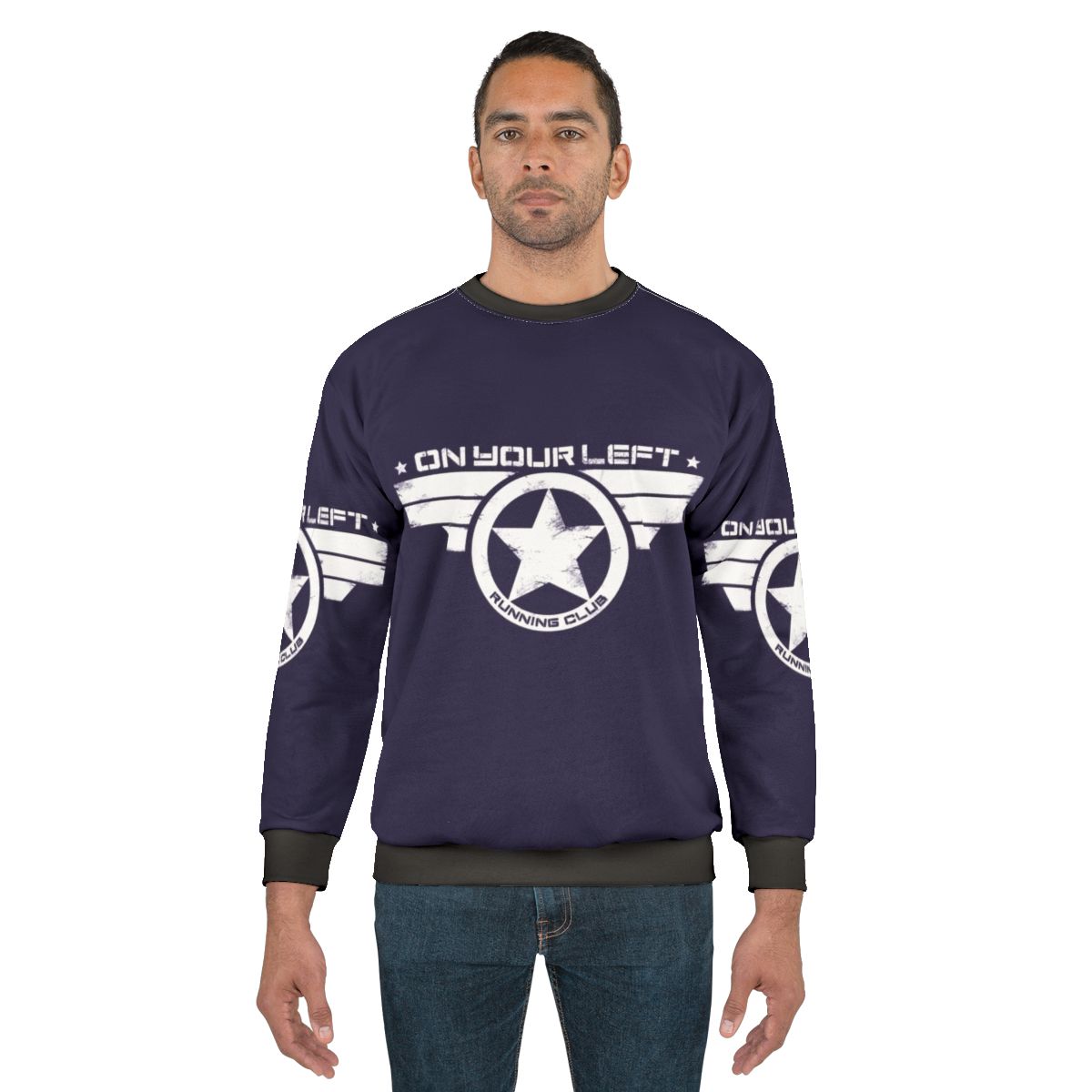 Distressed 'On Your Left' Running Club Sweatshirt featuring Captain America superhero design