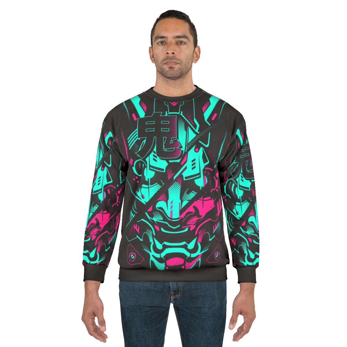 Oni Glitch Neon Cyberpunk Sweatshirt
