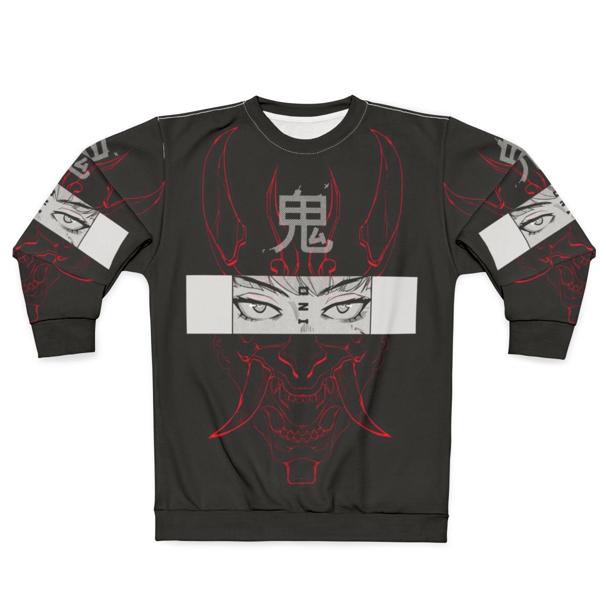 Oni Red Sweatshirt with Futuristic Cyberpunk Aesthetic