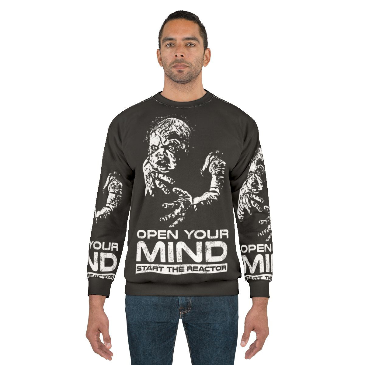 Open Your Mind Retro Sweatshirt Featuring 90s Sci-Fi Inspired Graphics