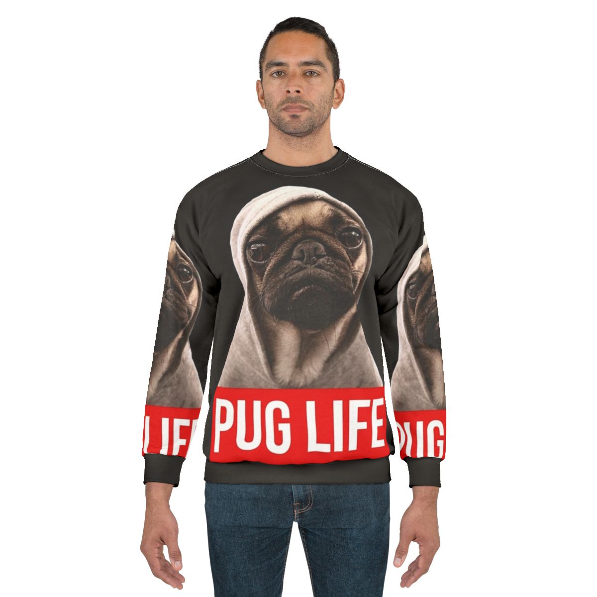 Original Pug Life Pug Sweatshirt featuring a dark lord pug design