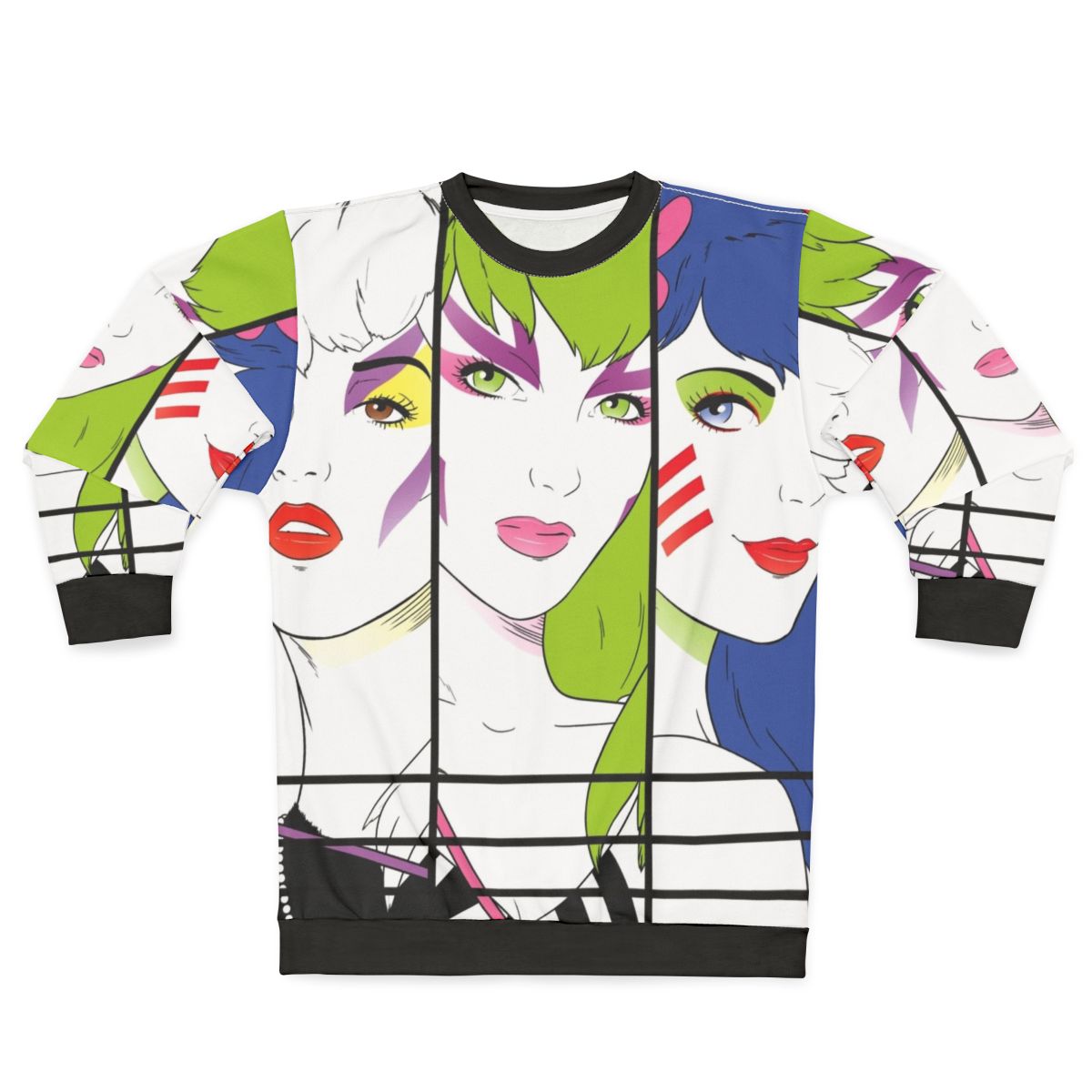 80s-style sweatshirt featuring a retro graphic of Jem and the Holograms