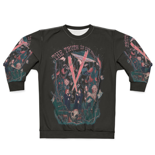 X-Files Themed Sweatshirt with Mulder and Scully Graphics
