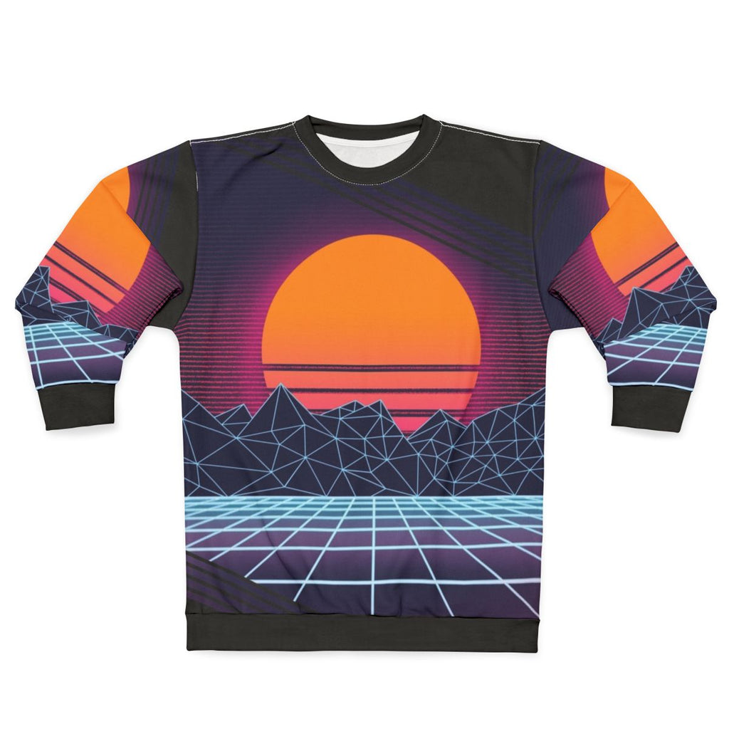 Outrun sunset sweatshirt with 80s cyberpunk aesthetic