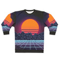 Outrun sunset sweatshirt with 80s cyberpunk aesthetic