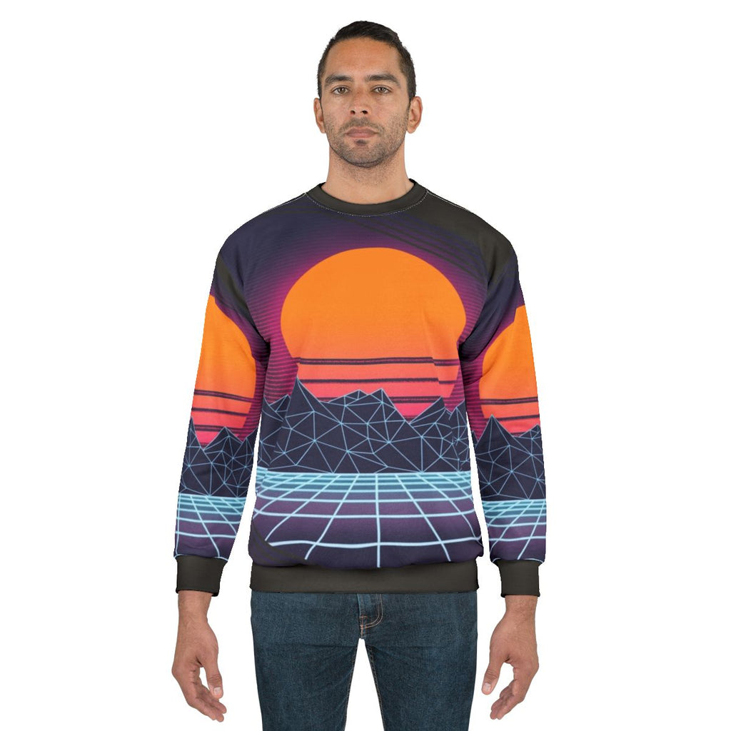 Outrun sunset sweatshirt with 80s cyberpunk aesthetic