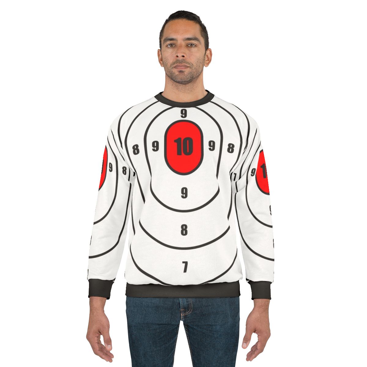 Oval shooting target sweatshirt with bullseye design