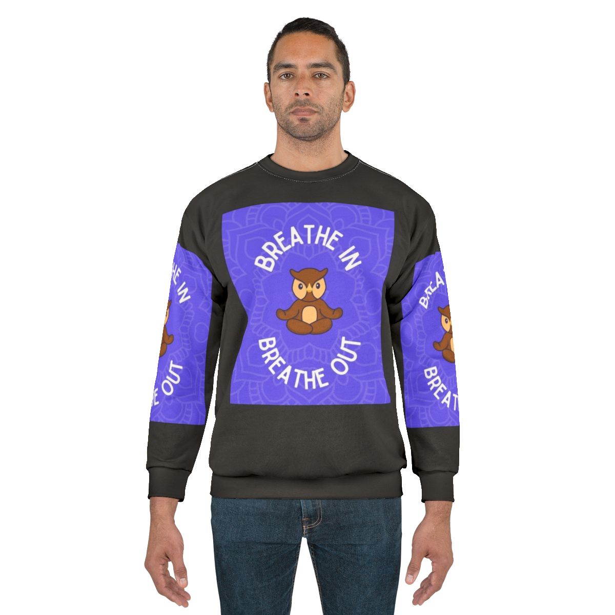 Owl Yoga Sweatshirt with Breathe In Breathe Out Design