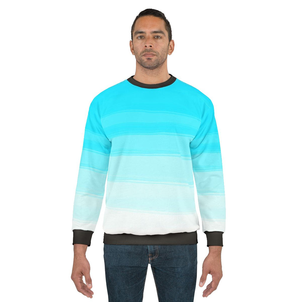 Blue sweatshirt with ombre paint strokes design
