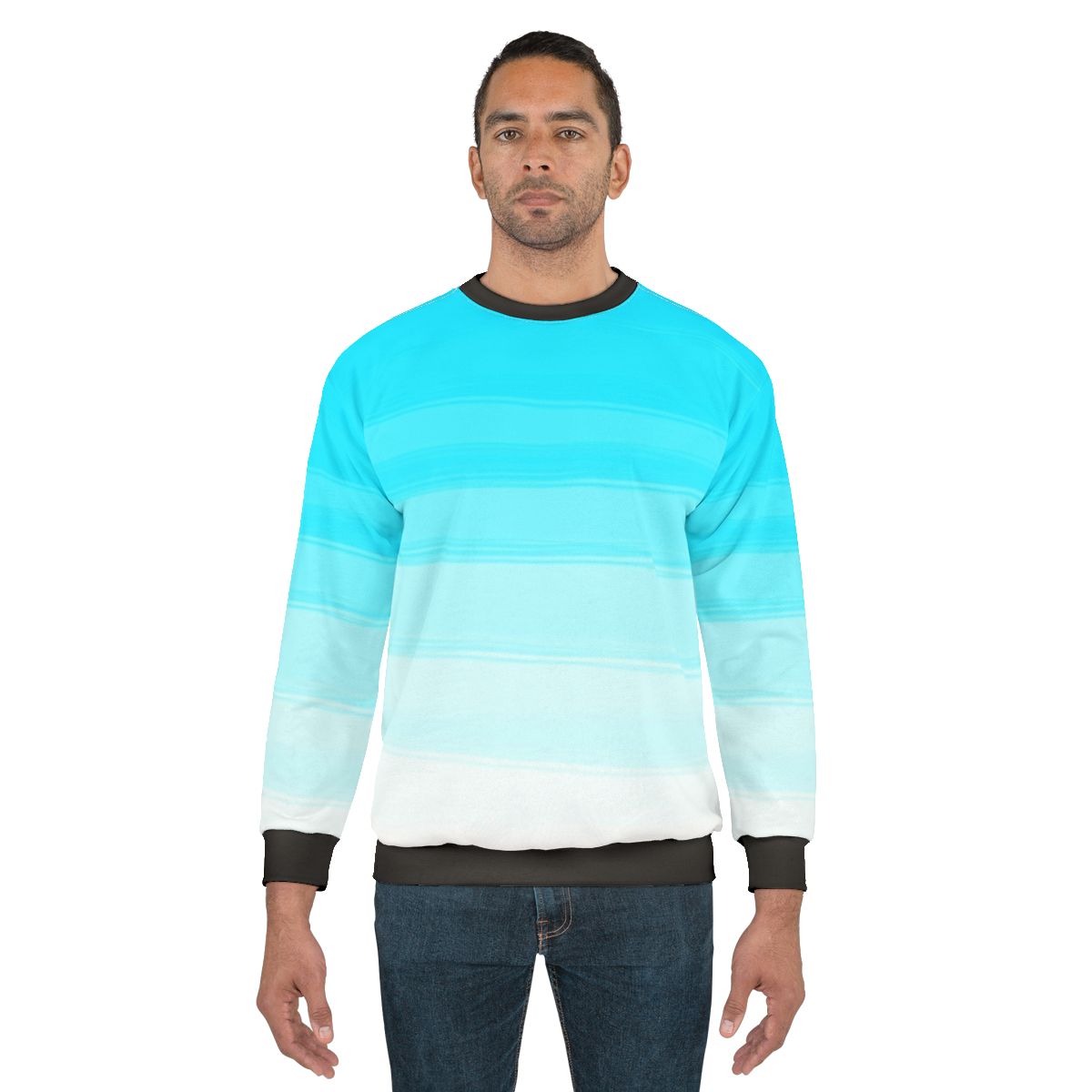 Blue sweatshirt with ombre paint strokes design