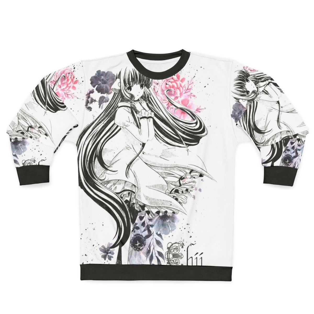 Painted Garden Sweatshirt with floral watercolor and anime-inspired design